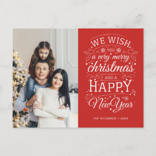 Rood-kerstfeestdag met zeer prettige feestdagen briefkaart