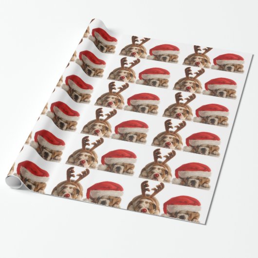 Rood kerstfeestdag — winterrendierkostuum cadeaupapier (Uitgerold)