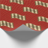 Rood kerstflesje met gouden lint en naam cadeaupapier (Hoek)