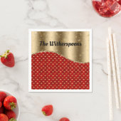 Rood kerstflesje met gouden lint en naam servet (Insitu)