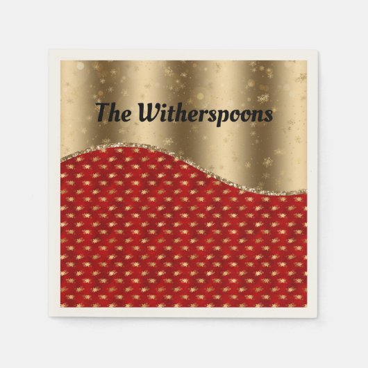 Rood kerstflesje met gouden lint en naam servet (Voorkant)