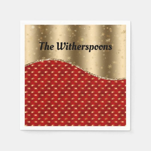 Rood kerstflesje met gouden lint en naam servet (Voorkant)