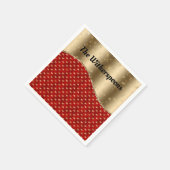 Rood kerstflesje met gouden lint en naam servet (Hoek)