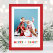 Rood Kerstfoto Merry and Bright Feestdagenkaart