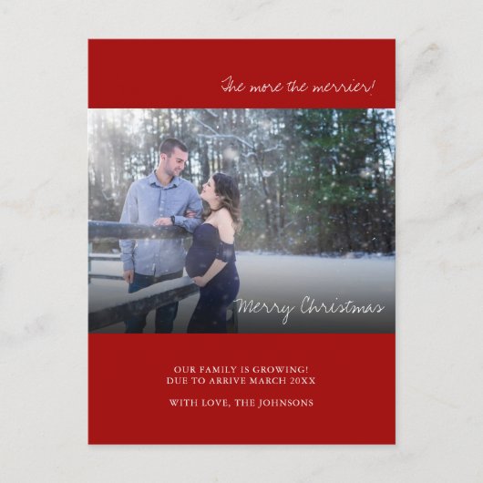 Rood kerstfoto Zwangerschap Aankondiging Kaart (Voorkant)