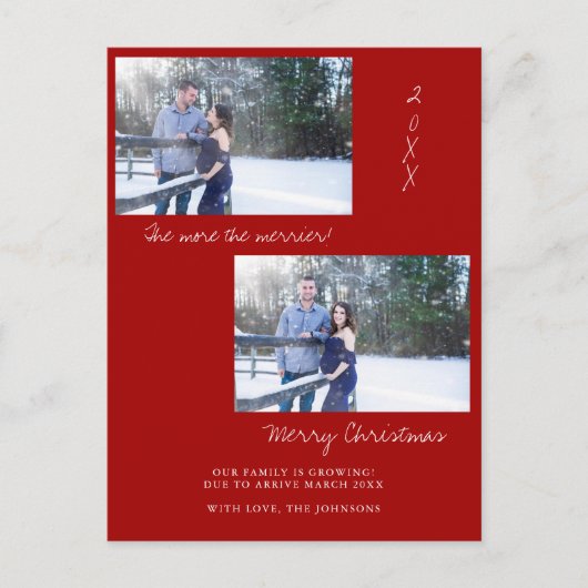 Rood kerstfoto Zwangerschap Aankondiging Kaart (Voorkant)