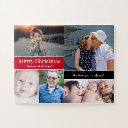 Rood kerstfotocollage We houden van je met stuks Legpuzzel (Horizontaal)