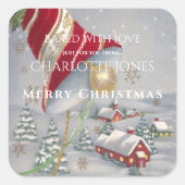 Rood Kerstgebell Country Village Vierkante Sticker (Voorkant)