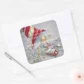 Rood Kerstgebell Country Village Vierkante Sticker (Envelop)