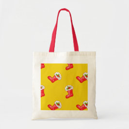 Rood kerstgerechten op geel tote bag