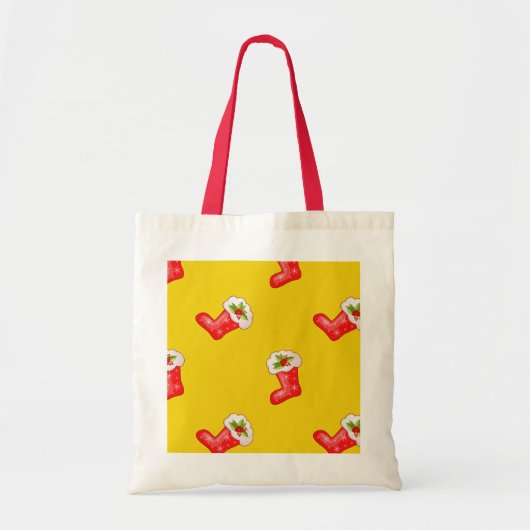 Rood kerstgerechten op geel tote bag (Voorkant)