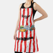 Rood kerstgestreept design met auto's en bomen schort (Insitu)