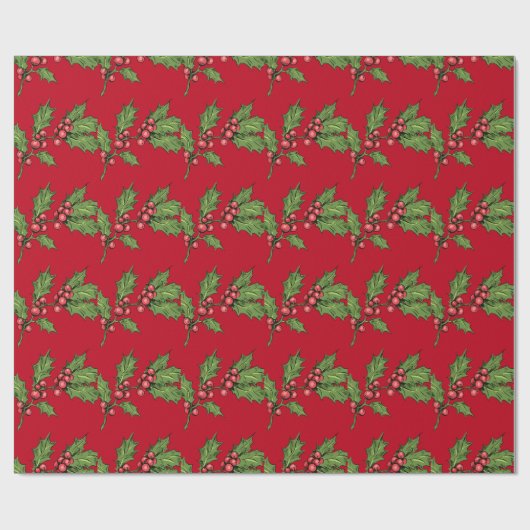 Rood kerstgroen Mistletoe Pattern Cadeaupapier (Vlak)