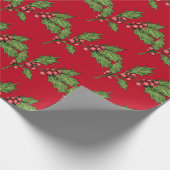 Rood kerstgroen Mistletoe Pattern Cadeaupapier (Hoek)