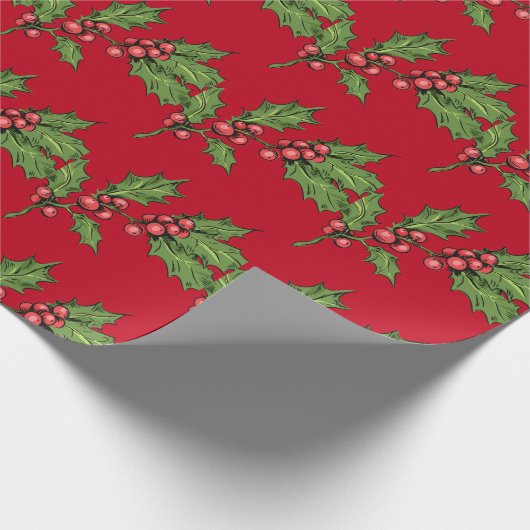 Rood kerstgroen Mistletoe Pattern Cadeaupapier (Hoek)