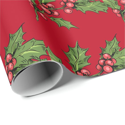 Rood kerstgroen Mistletoe Pattern Cadeaupapier (Rol Hoek)
