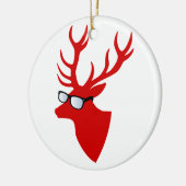 Rood kersthert met nerdglazen keramisch ornament (Links)