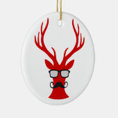 Rood kersthert met snor en nerdglazen keramisch ornament (Rechts)