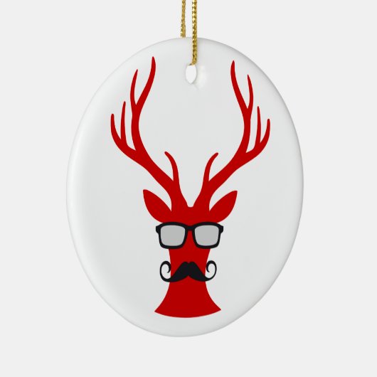 Rood kersthert met snor en nerdglazen keramisch ornament (Rechts)