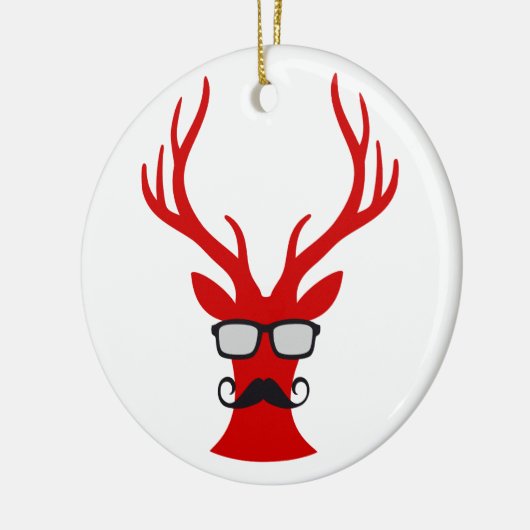 Rood kersthert met snor en nerdglazen keramisch ornament (Links)