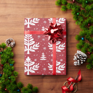 Rood kerstinpakpapier met bomen cadeaupapier