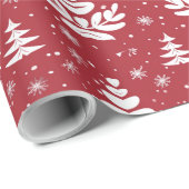 Rood kerstinpakpapier met bomen cadeaupapier (Rol Hoek)