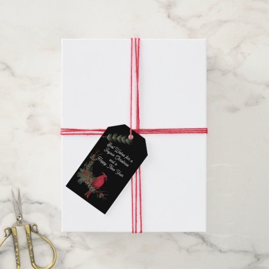 Rood kerstkardinaal en Wreath Cadeaulabel (Met Touw)