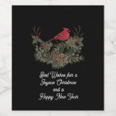 Rood kerstkardinaal en Wreath Wijn Etiket (Enkel label)