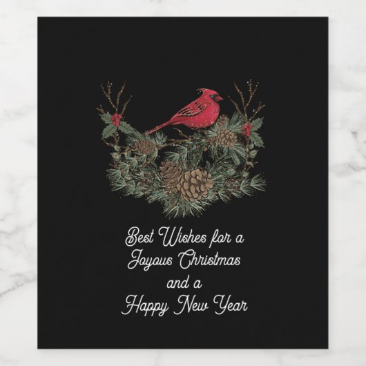 Rood kerstkardinaal en Wreath Wijn Etiket (Enkel label)