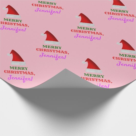 Rood kerstkerstPet, "MERRY CHRISTMAS!", naam Cadeaupapier (Hoek)