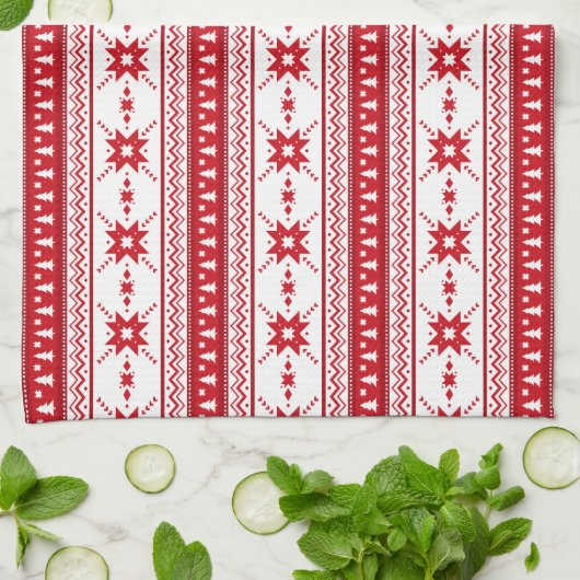 Rood kerstkeuken Geïnspireerd patroon Theedoek (Gevouwen)