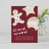 Rood kerstkoekje Decoratieve Partij Uitnodiging (Staand Voorkant)