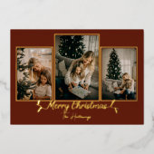 Rood kerstlicht 3 Foto Folie Holiday Kaart (Voorkant)