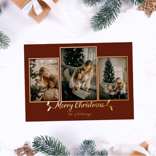 Rood kerstlicht 3 Foto Folie Holiday Kaart