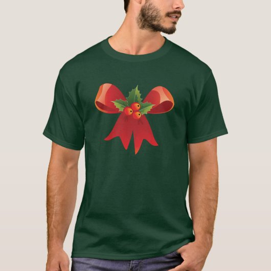 Rood kerstlint en mistletoe t-shirt (Voorkant)