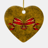 Rood kerstlint op goud keramisch ornament (Achterkant)