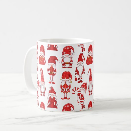 Rood Kerstman Kabouter Karakter Patroon Koffiemok (Voorkant links)