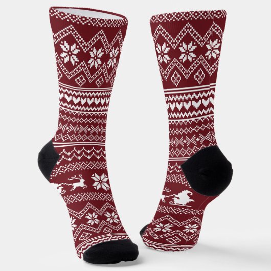 Rood Kerstman Kersttrui Patroon Sokken (Gebogen)