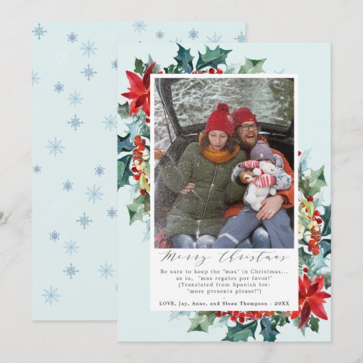 Rood Kerstmis Bloemen Grappig bericht Foto Feestdagenkaart (Voorkant / Achterkant)