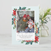 Rood Kerstmis Bloemen Grappig bericht Foto Feestdagenkaart (Staand voorkant)