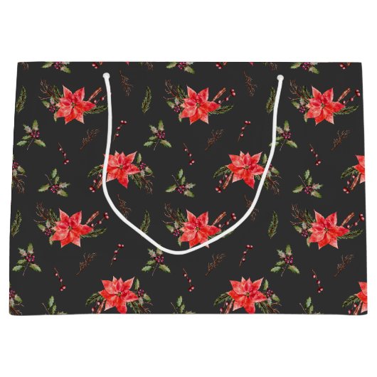 Rood Kerstmis Botanisch Patroon Groot Cadeauzakje (Voorkant)