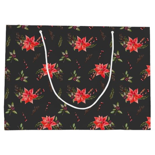 Rood Kerstmis Botanisch Patroon Groot Cadeauzakje (Achterkant)