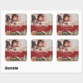Rood Kerstmis Dorp Familie Foto Vakantie Vierkante Sticker (Vel)
