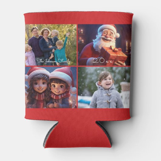 Rood Kerstmis Familie Foto Blikjeskoeler (Voorkant)