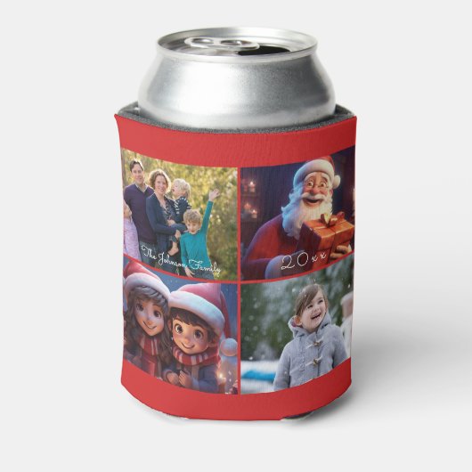 Rood Kerstmis Familie Foto Blikjeskoeler (Blikje Achterkant)