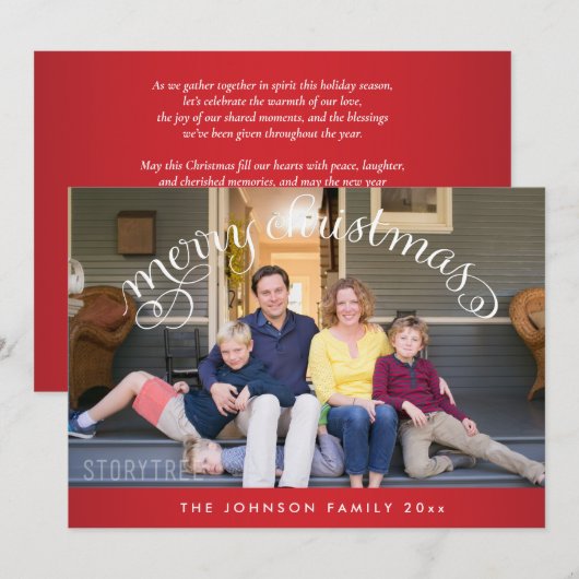 Rood Kerstmis Familie Foto Feestdagenkaart (Voorkant / Achterkant)
