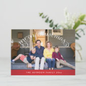 Rood Kerstmis Familie Foto Feestdagenkaart (Staand voorkant)