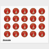 Rood kerstmis met kattenstaafje ronde sticker (Vel)