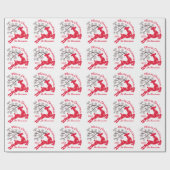 Rood Kerstmis Rendier Sneeuwvlok Naam Wit Cadeaupapier (Vlak)