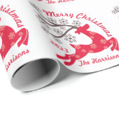 Rood Kerstmis Rendier Sneeuwvlok Naam Wit Cadeaupapier (Rol Hoek)